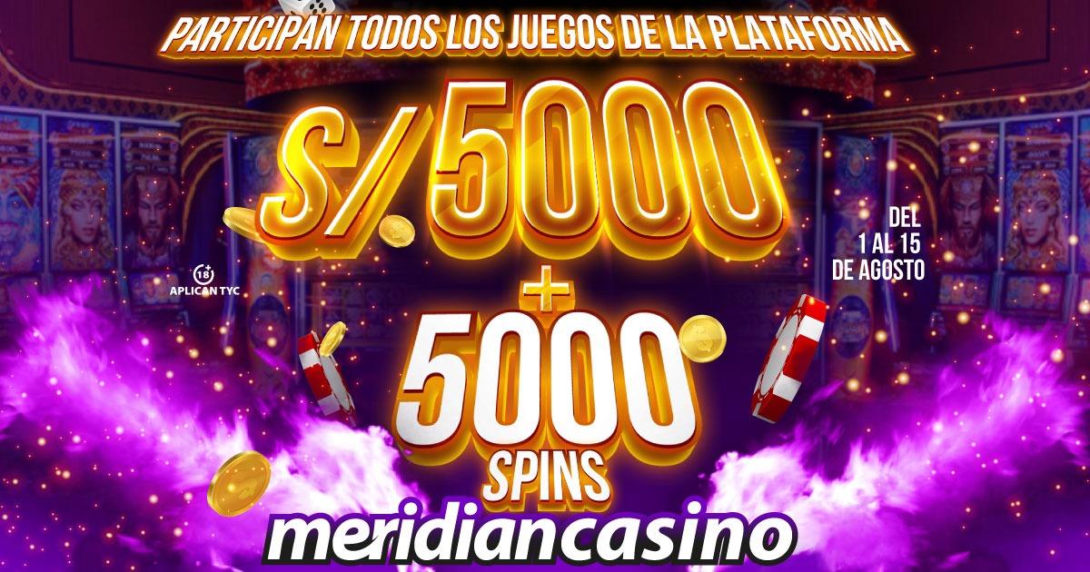 ¡Meridian Casino te premia con S/. 5000 y spins gratis!