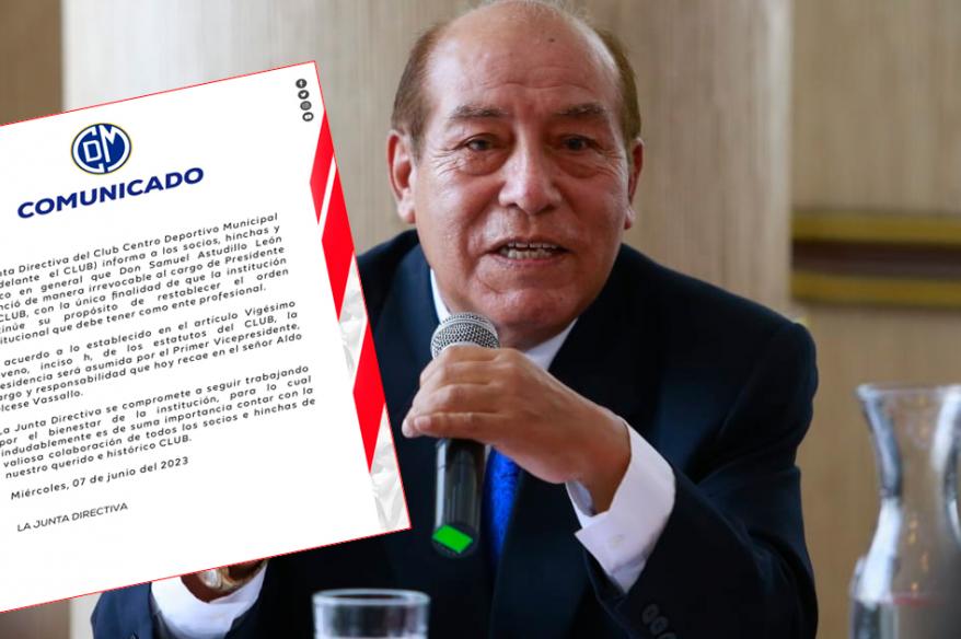 Samuel Astudillo renunció a la presidencia de Deportivo Municipal