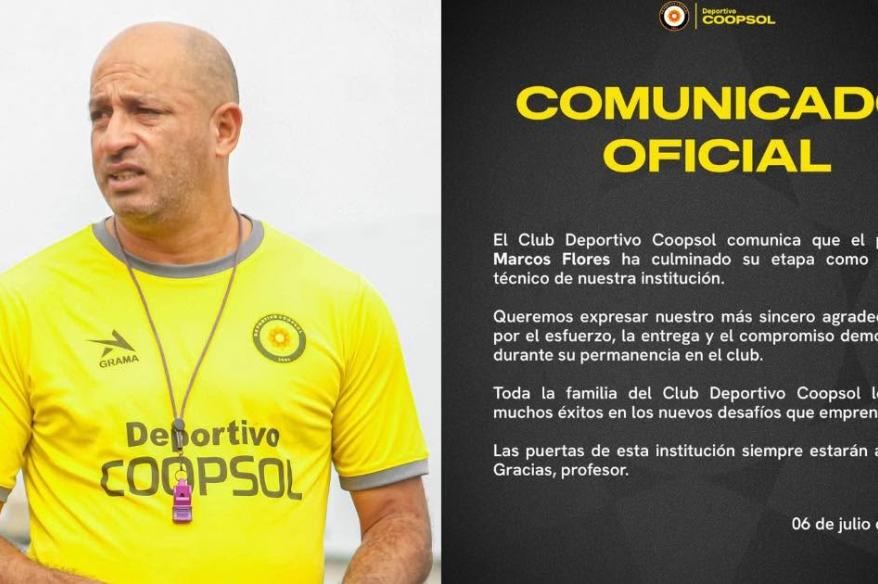 Coopsol anunció la salida de Marcos Flores como entrenador del primer equipo