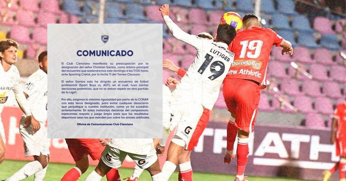 Cienciano mostró su preocupación por la designación del árbitro Christian Santos ante Sporting Cristal