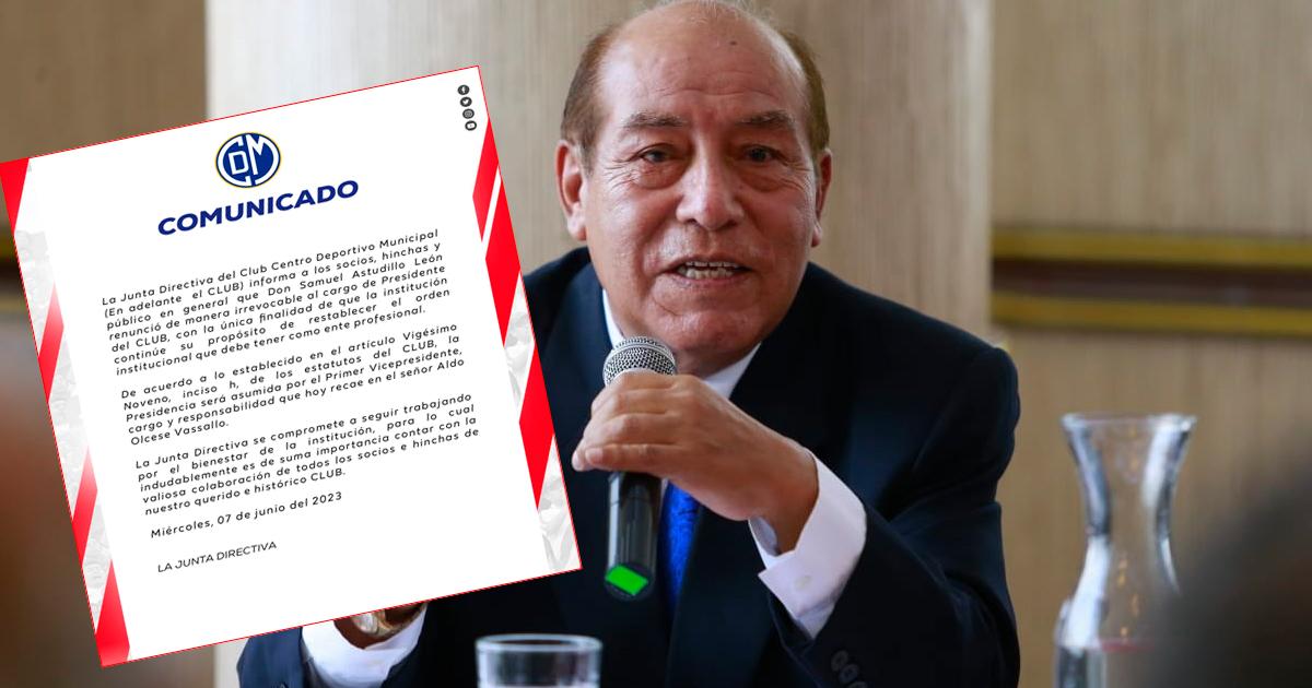 Samuel Astudillo renunció a la presidencia de Deportivo Municipal