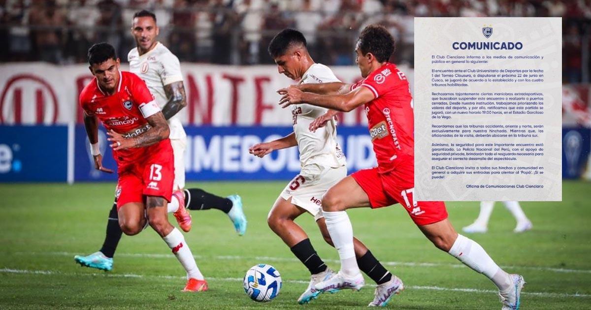 Cienciano anunció cambio de horario para choque ante la 'U'