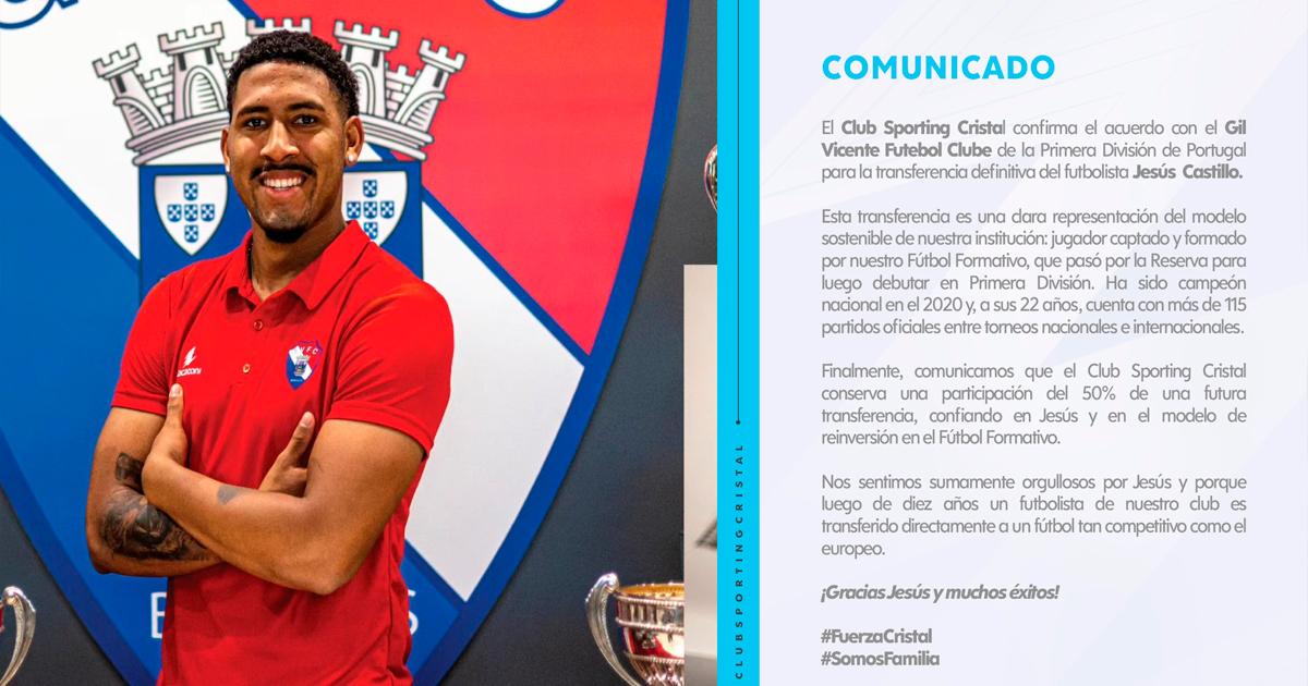 Cristal confirmó que conserva el 50% del pase de Jesús Castillo para una futura transferencia