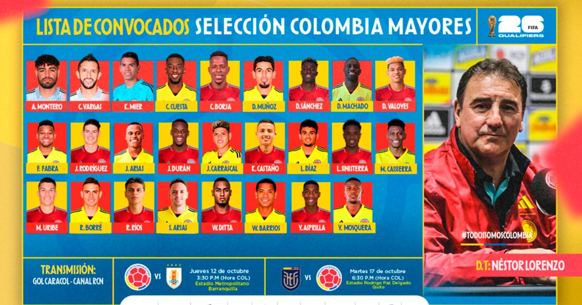 Colombia de Lorenzo presentó sus convocados para enfrentar a Uruguay y Ecuador