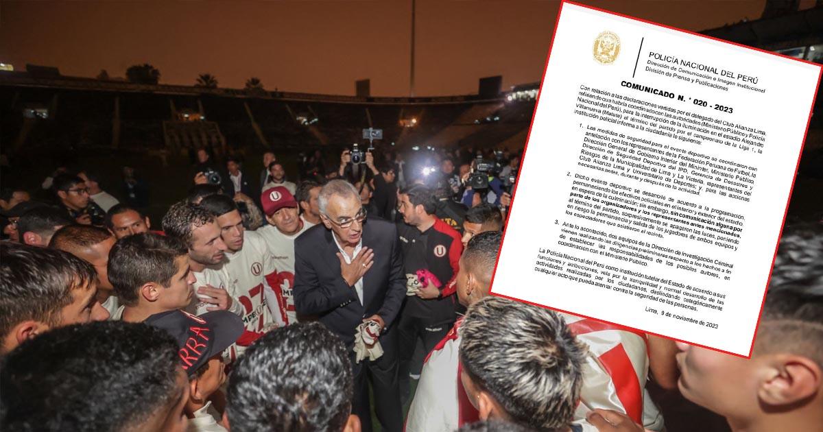 PNP: "Se apagaron las luces, poniendo en riesgo a los jugadores de ambos equipos y los espectadores"