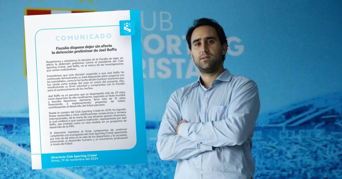 Fiscalía dejó sin efecto la detención preliminar de Joel Raffo
