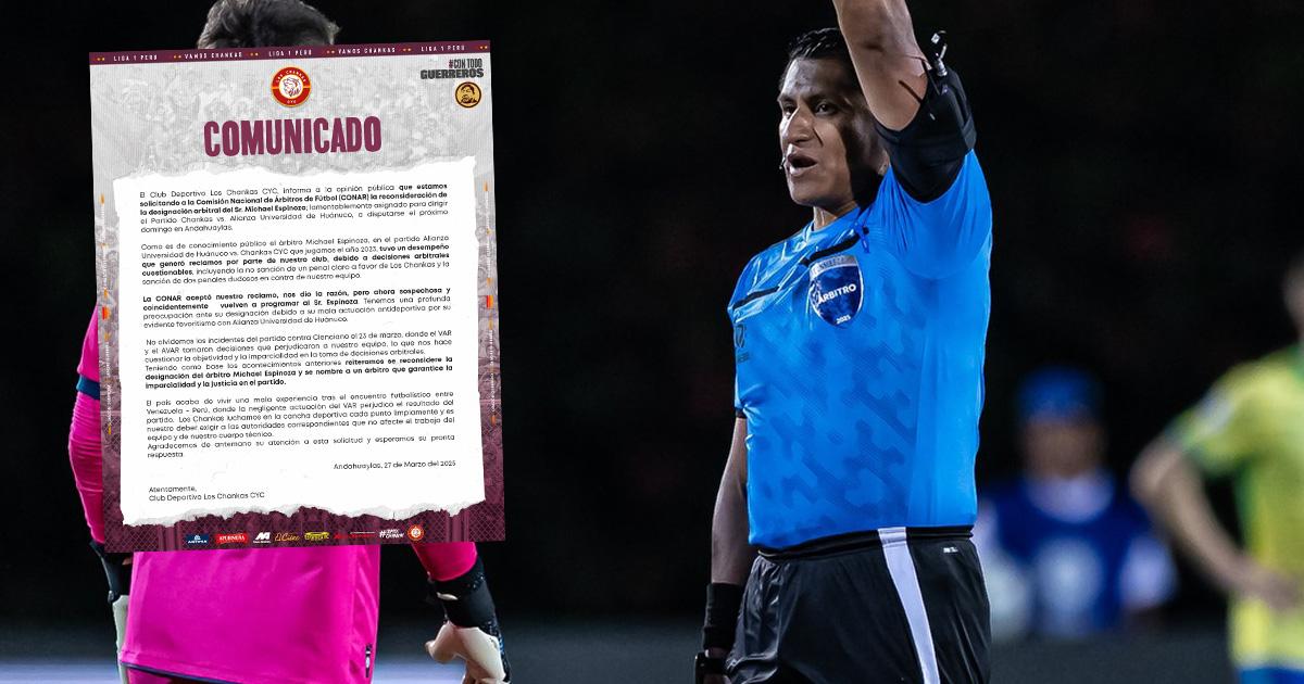 Los Chankas pide reconsideración de la designación de Espinoza para su choque ante Alianza Universidad