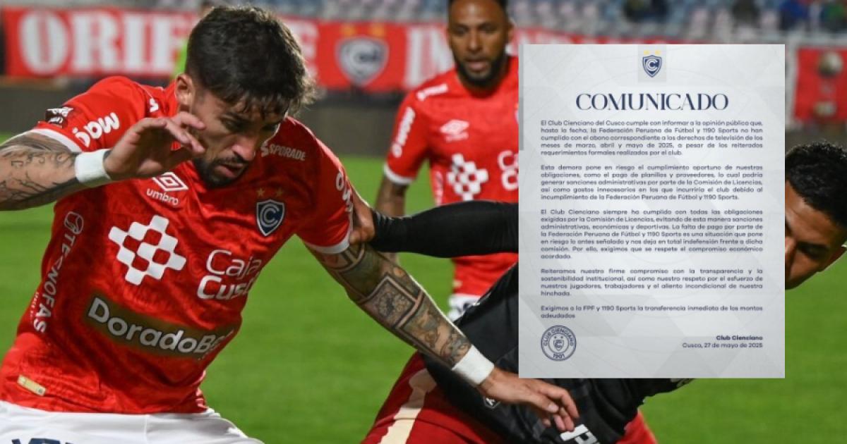 Cienciano exige a la FPF y 1190 Sports el pago de tres meses pendientes