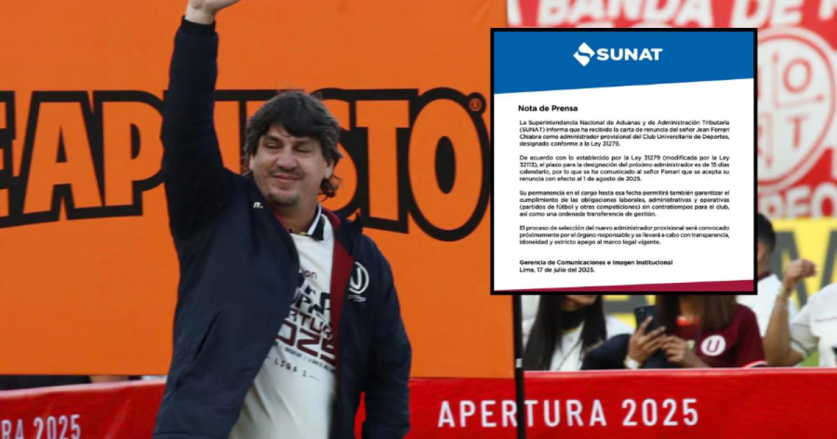 SUNAT aceptó renuncia de Jean Ferrari y fijó plazo para nombrar nuevo administrador en Universitario