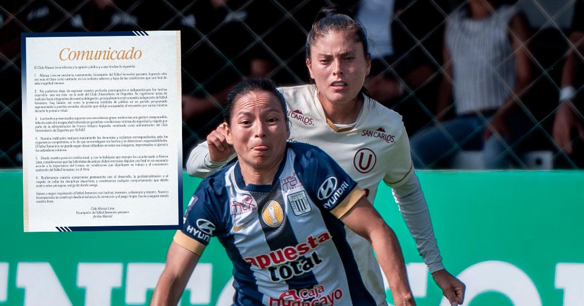 Alianza Lima se pronunció tras los incidentes en la final de vuelta de la Liga Femenina