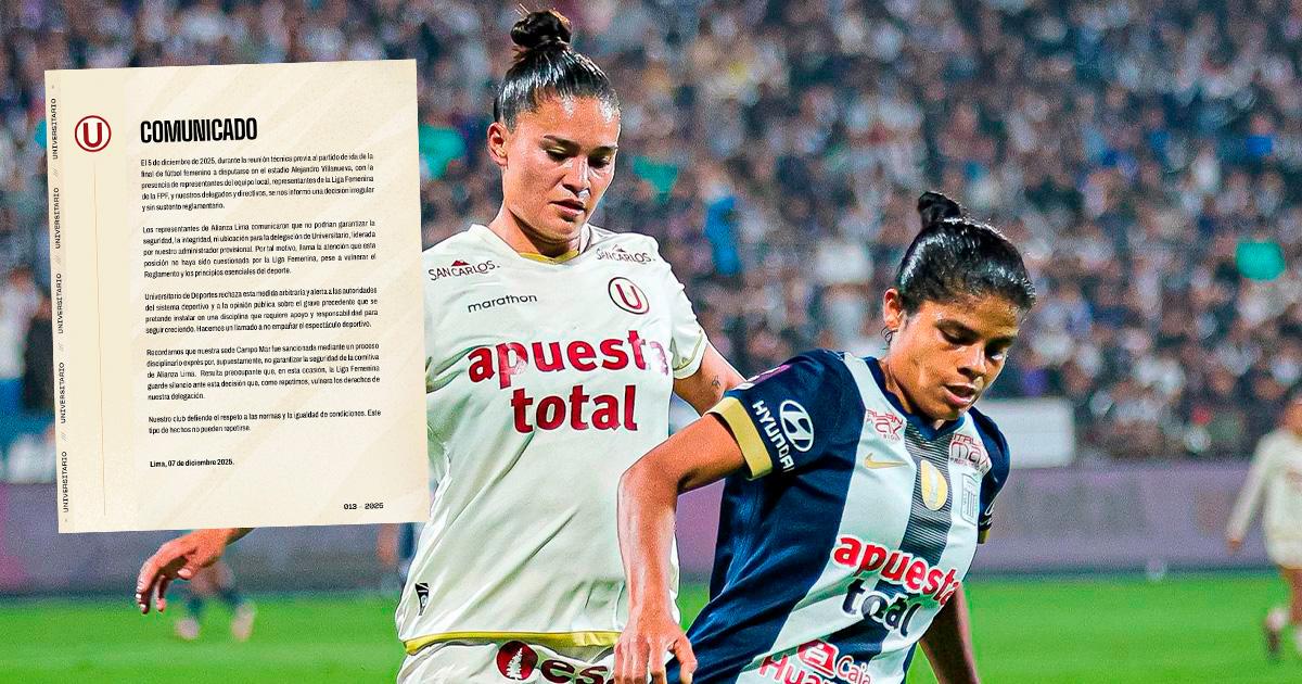 A través de un comunicado, Universitario se pronunció sobre la falta de seguridad que recibiría su delegación en la final de ida ante Alianza Lima por la Liga Femenina.  El conjunto merengue contó que, durante la reunión técnica previa al duelo, “los representantes de Alianza Lima comunicaron que no podrían garantizar la seguridad, la integridad, ni ubicación para la delegación de Universitario, liderada por nuestro administrador provisional. Por tal motivo, llama la atención que esta posición no haya sido 