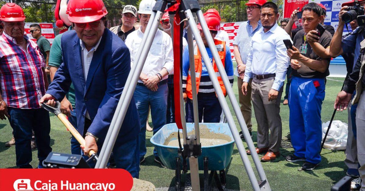 caja huancayo, La fundación Caja Huancayo y la Municipalidad de La Victoria colocan primera piedra para la recuperación del complejo deportivo Indoamérica y Parque del Emprendedor