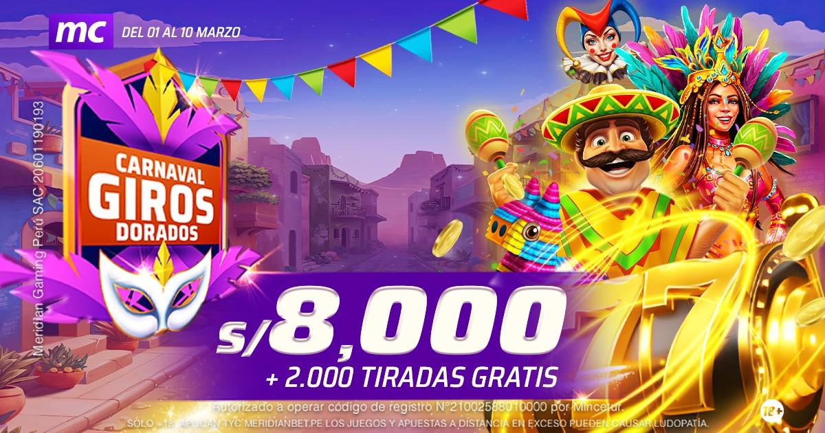 Compite por S/8,000 en el Torneo Carnaval de Giros Dorados de Meridian Casino
