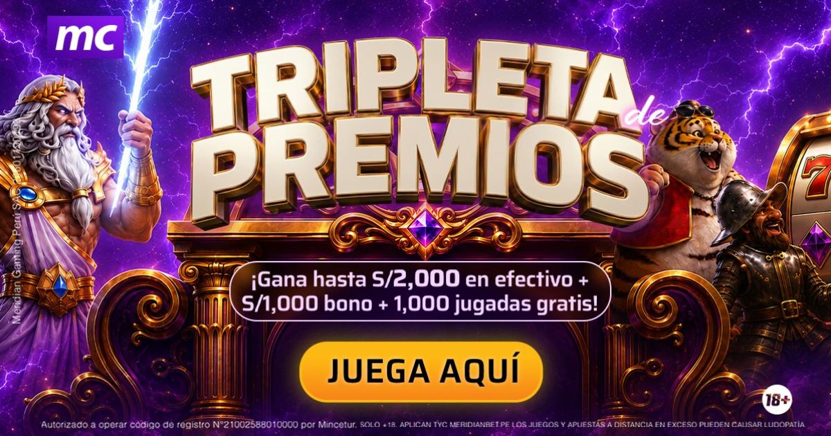 Compite en la Tripleta de premios de Meridian Casino y gana S/2,000, bonos de casino y jugadas gratis 