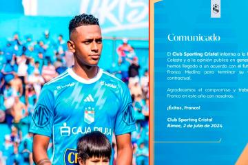 Sporting Cristal comunicó que Franco Medina no seguirá más en club celeste