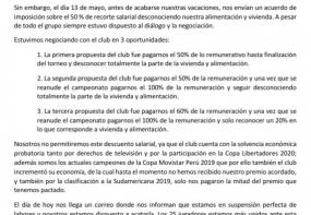 Comunicado del plantel de Deportivo Binacional