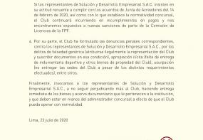 Comunicado de la administración de Universitario