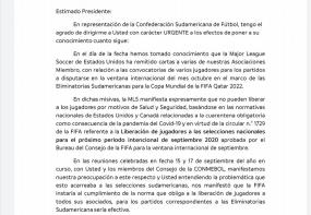 Documento de CONMEBOL enviado a FIFA