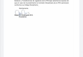 Documento de CONMEBOL enviado a FIFA